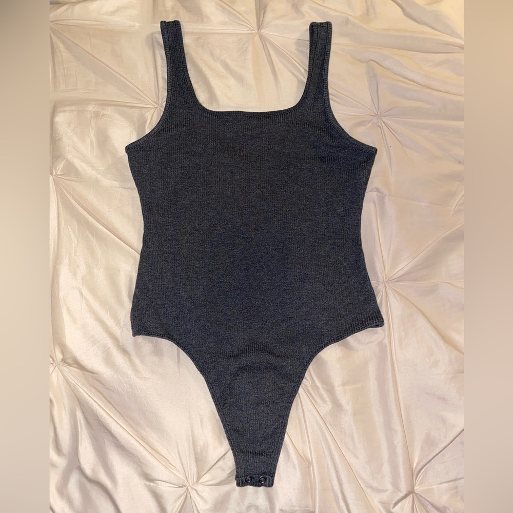 Dark Grey Square Neck Body Suit